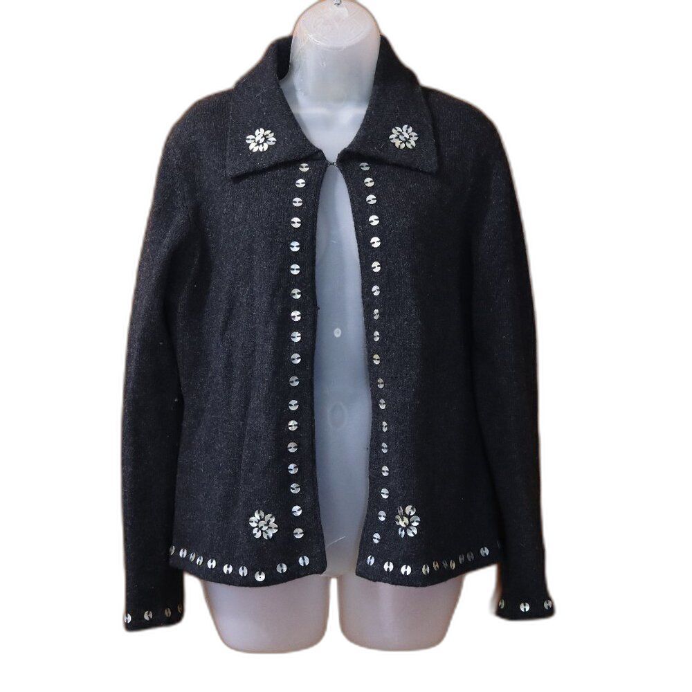 Susan Martin Dark Gray Black Mother of Pearl Button Swing Cardigan Medium